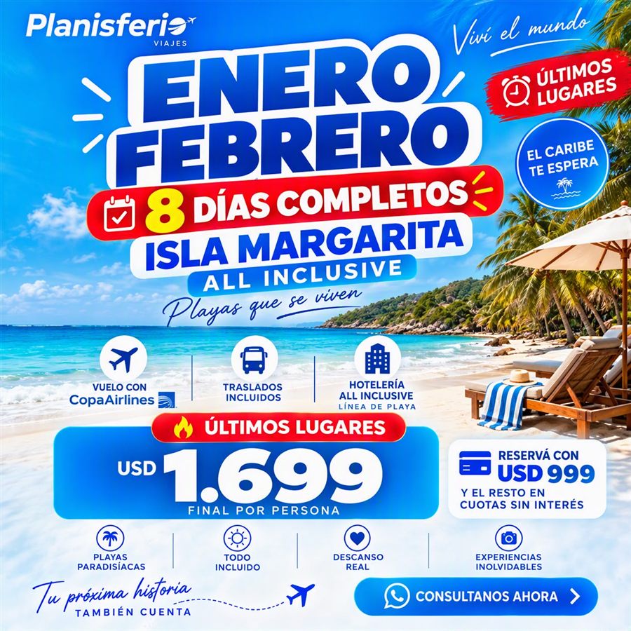 Flyer de la promo Isla Margarita, Planisferio Viajes